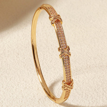 Bracelet Cuivre & Zirconia Femme – Élégance Minimaliste Style Européen