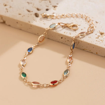 Bracelet Cristaux Colorés Bohème Tissé Main Créatif – Chaîne Dorée Simple Femme