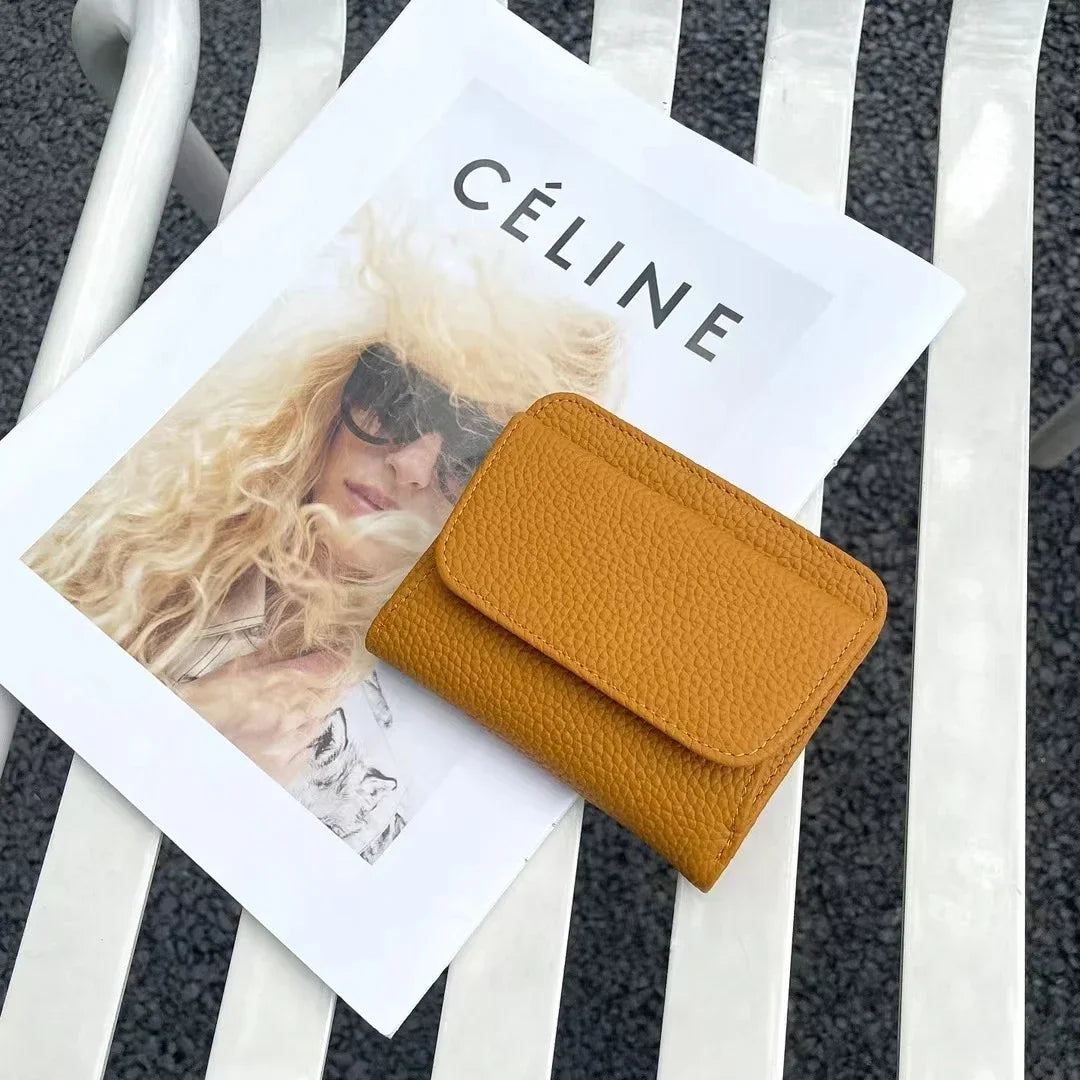 Portefeuille Femme Cuir Véritable Pliable Simple - Porte-Monnaie Multifonction Coin Bag Petit Money Bag