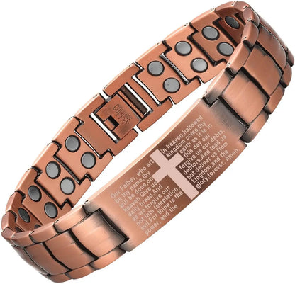Bracelet Cuivre Pur Croix Magnétique Ultra-Puissant Homme – Ajustable Cadeau Noël