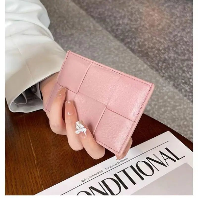 Portefeuille Femme Bifold Cuir Véritable Tissé - Petit Porte-Monnaie Zip Design
