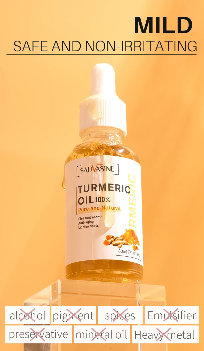 Huile Curcuma 100% Pure 10ml - Sérum Anti-Âge Rides Éclaircissant Taches Brunes Ridules Visage Femme