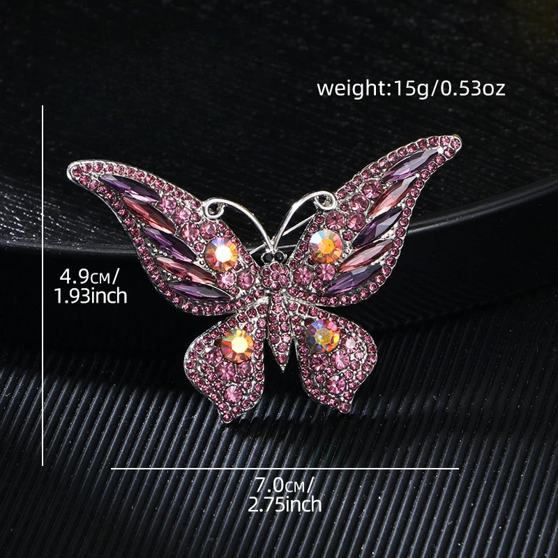 Broche Papillon Cristaux Multicolores Luxueuse Exquise – Pin's Insecte Zircons Mignon Femme