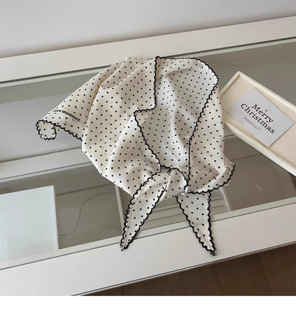 Foulard Tête Blanc Pois Coréen Femme - Triangle Soie Cheveux Style Kawaii Français
