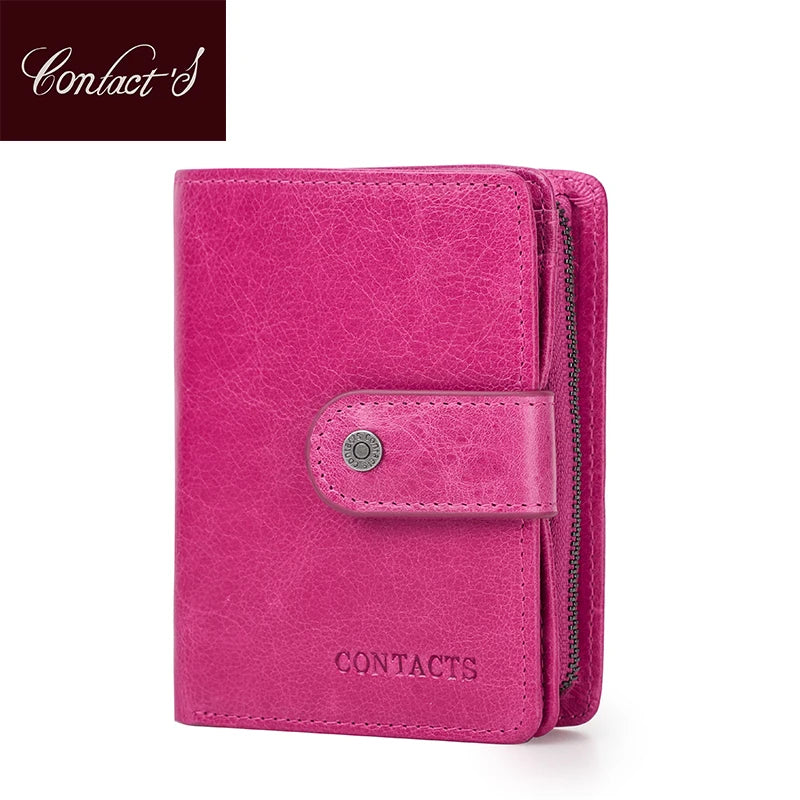 Portefeuille Femme Cuir Véritable Luxe Rose - Porte-Monnaie Compact Fermoir Hasp Porte-Carte Qualité