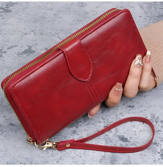 Women's Vintage PU Leather Large Capacity Wallet - Phone Holder with Wrist Strap