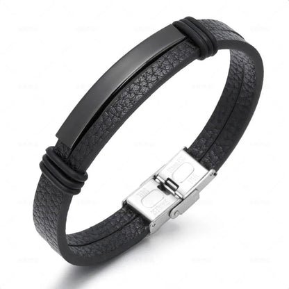 Bracelet Enroulé en Cuir pour Homme avec Charm en Acier Inoxydable