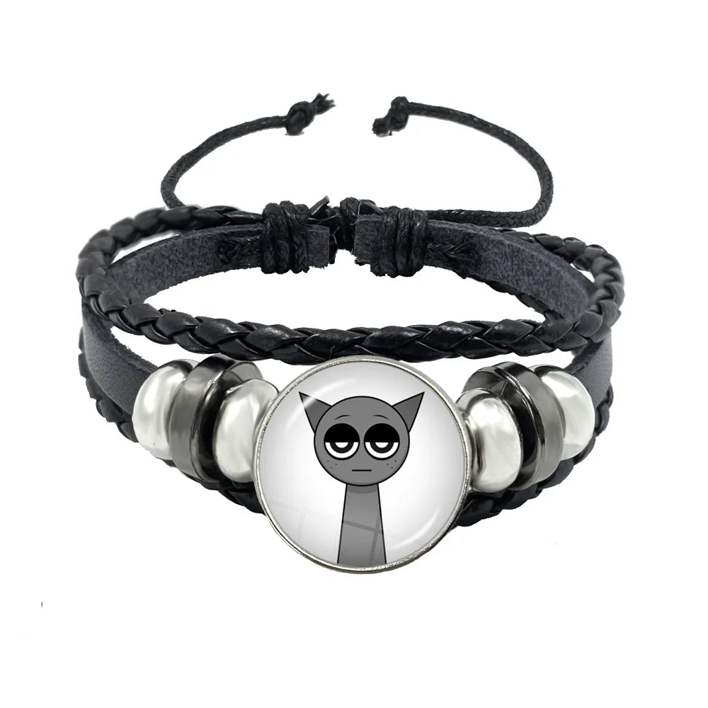 Bracelet Sprunki Incredibox Personnage Anime – Cuir Multicouche Tressé Fait Main