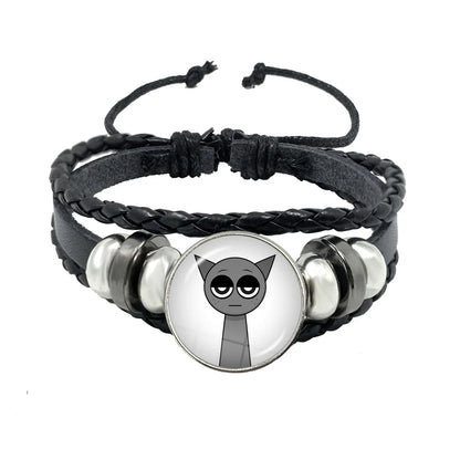 Bracelet Sprunki Incredibox Personnage Anime – Cuir Multicouche Tressé Fait Main