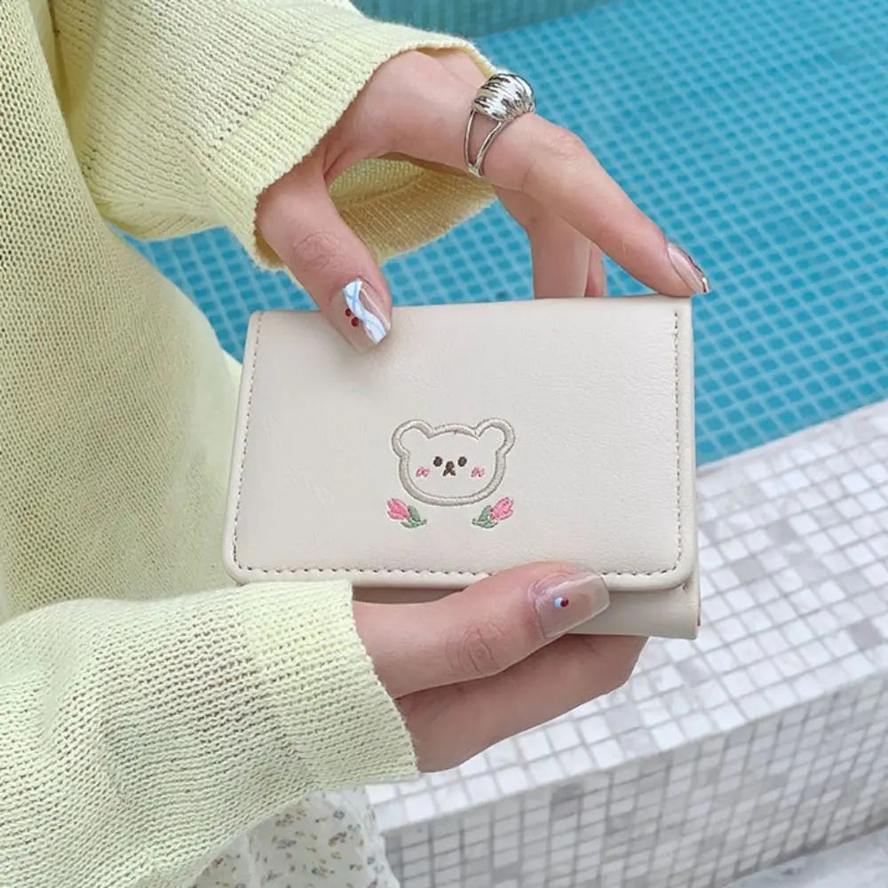 Portefeuille Femme Kawaii Cute Trifold PU - Porte-Carte Multi-Emplacements Porte-Monnaie Étudiant Noir