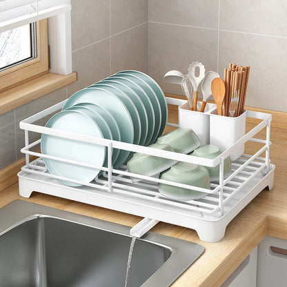Égouttoir Vaisselle avec Plateau Égouttage - Rangement Cuisine Porte-Ustensiles Amovible