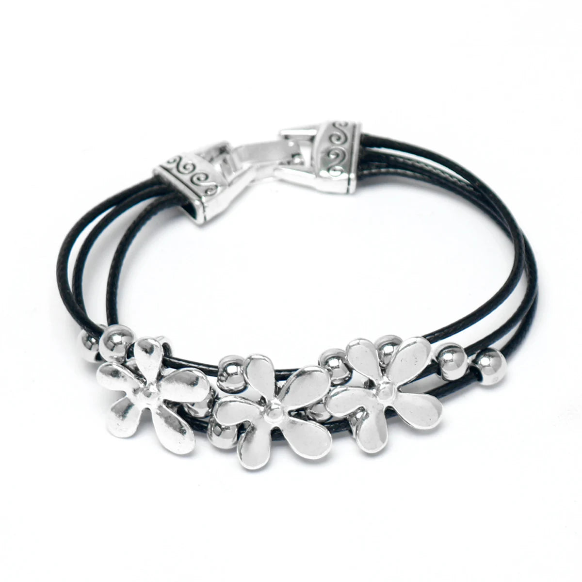 Bracelet Multicouche Cuir Fleur Bohème Vintage Porte-Bonheur – Fait Main Amitié Couples Unisexe