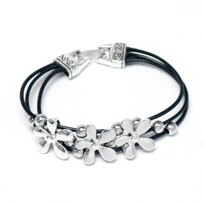 Bracelet Multicouche Cuir Fleur Bohème Vintage Porte-Bonheur – Fait Main Amitié Couples Unisexe