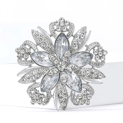 Broche Fleur Cristal Verre Luxueuse Strass – Pin's Créatif Décoration Femme