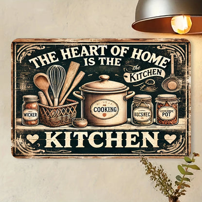Plaque Métallique Décorative "The Heart of Home is the Kitchen" - Enseigne Rétro en Aluminium
