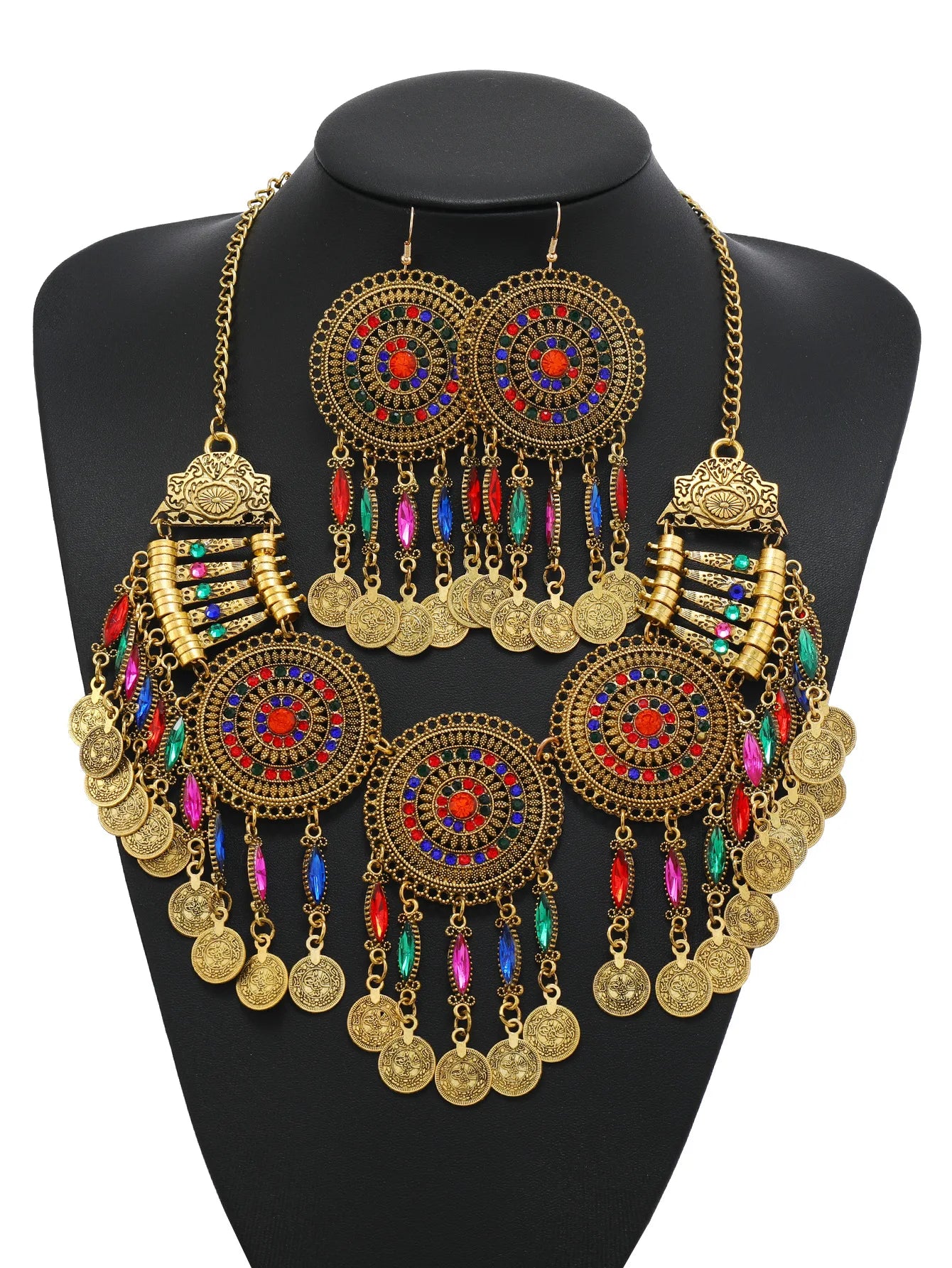 Ensemble Bijoux Bohème Gypsy Pièces Cristal – Collier Boucles Tribal