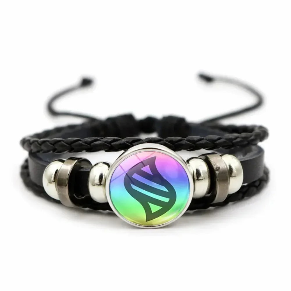 Bracelet Cuir Tressé Cabochon Verre – Bangle Ajustable Tendance Unisexe