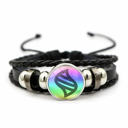 Bracelet Cuir Tressé Cabochon Verre – Bangle Ajustable Tendance Unisexe