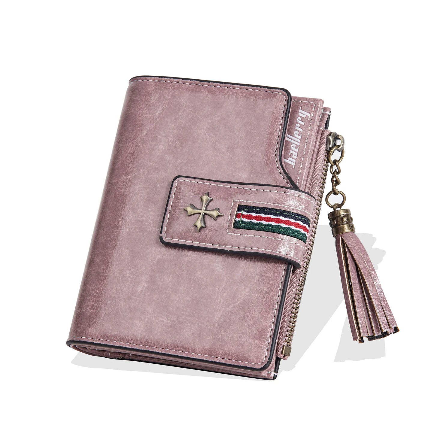 Portefeuille Femme Cuir Ciré Glands - Porte-Monnaie Tri-Fold Multi-Fentes Fermeture Éclair