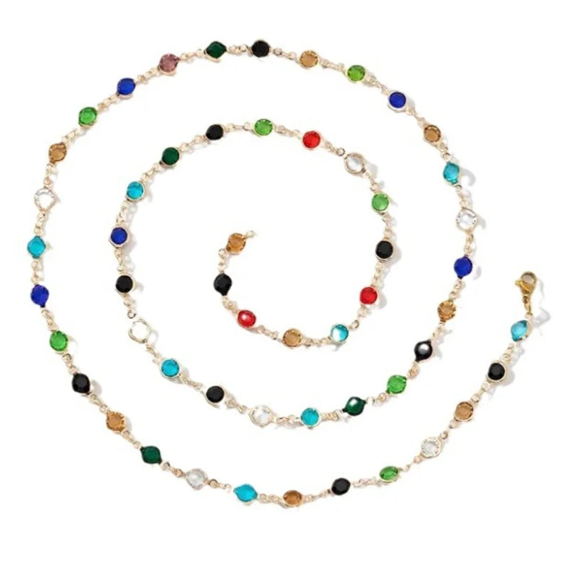 Collier Longue Chaîne Perles Pierres Colorées Cristaux – Maxi Vintage Équilibrant Femme