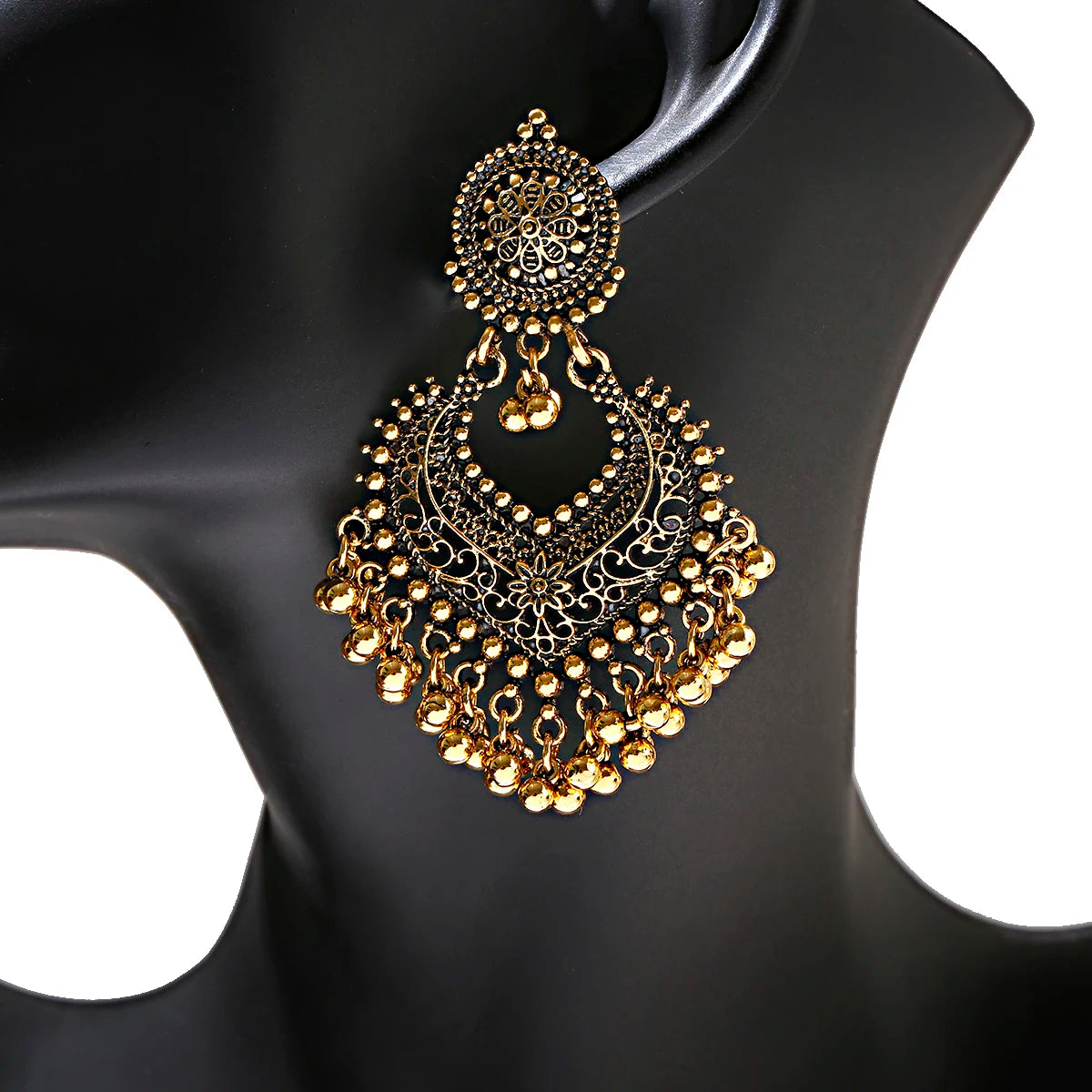 Ensemble Bijoux Indien Perles Pompons Doré – Collier Boucles Vintage