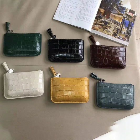 Women's Genuine Leather Zippered Coin Purse - Compact Mini Wallet for Men and Coins for Bank Cards