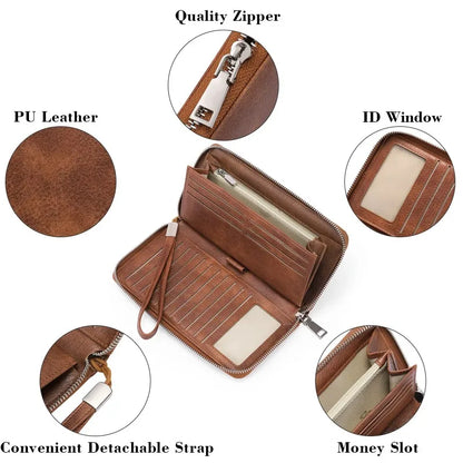 Portefeuille Femme Vintage RFID - Grande Capacité Cuir PU avec Porte-Cartes