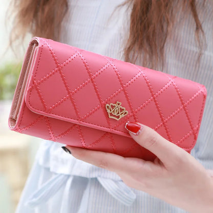 Portefeuille Long Femme Rose Carreaux - Porte-Monnaie Téléphone Hasp Mignon