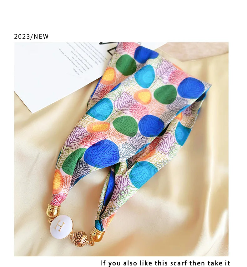 Women's Square Scarf with Magnetic Buckle - Versatile Summer Luxury Scarf/Necklace