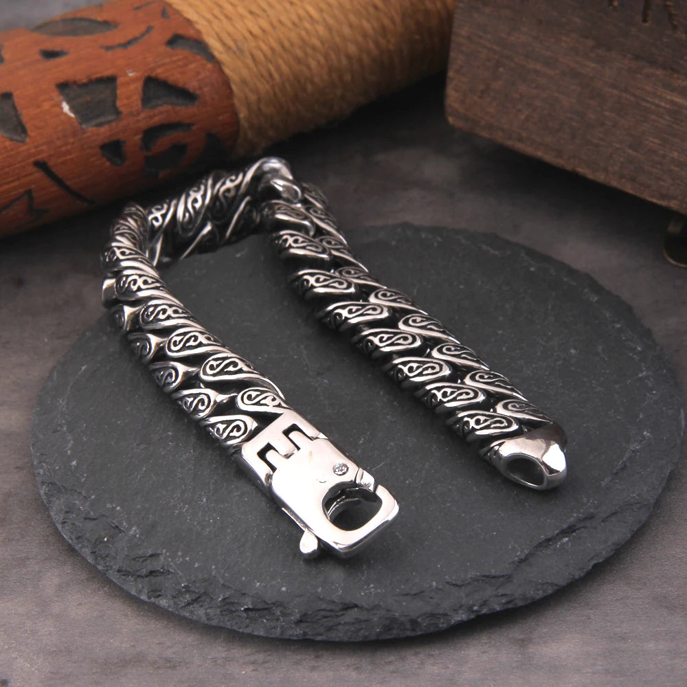 Bracelet Gourmette Acier Inoxydable Homme – Chaîne 12mm Style Viking Vintage