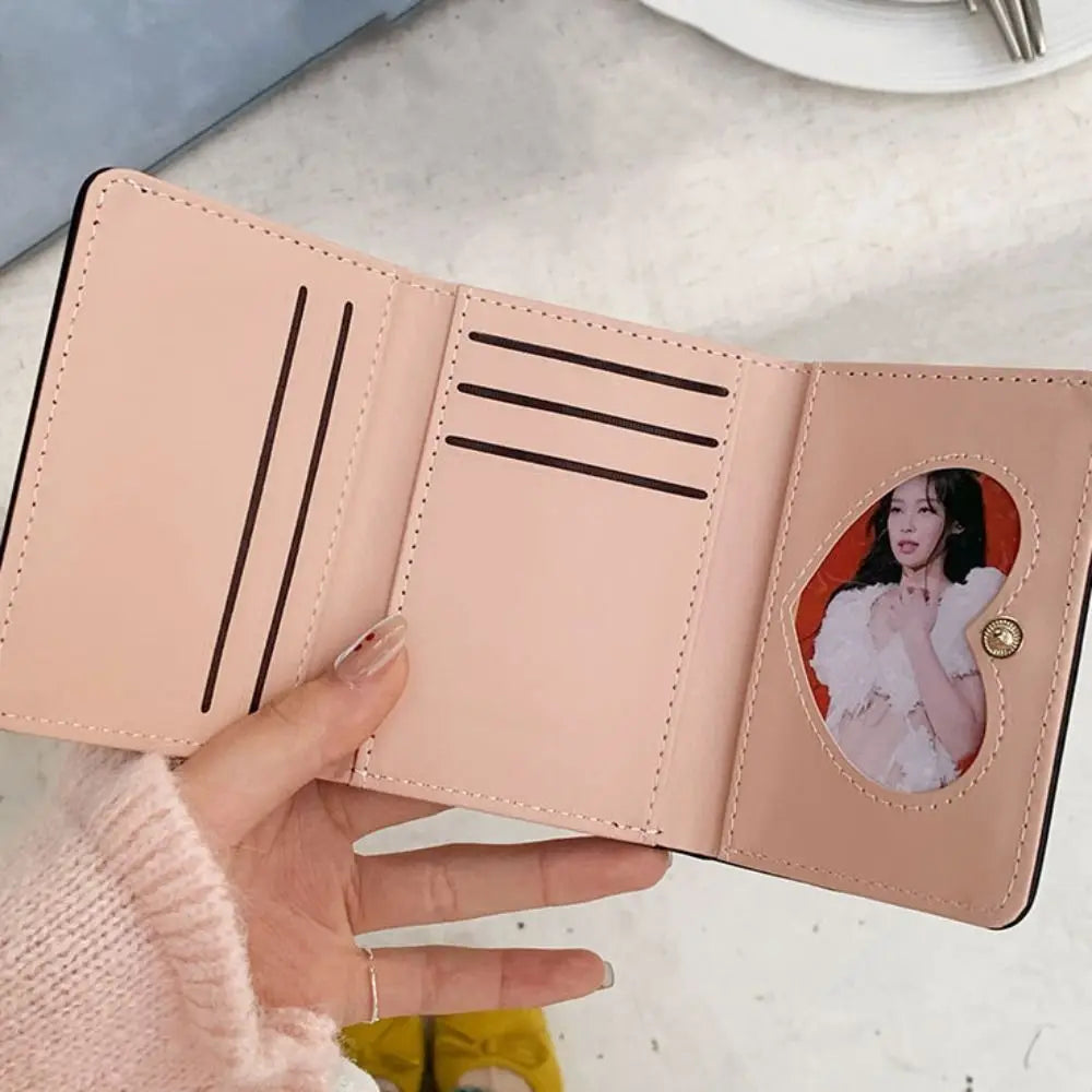 Portefeuille Femme Kawaii Cute Trifold PU - Porte-Carte Multi-Emplacements Porte-Monnaie Étudiant Noir
