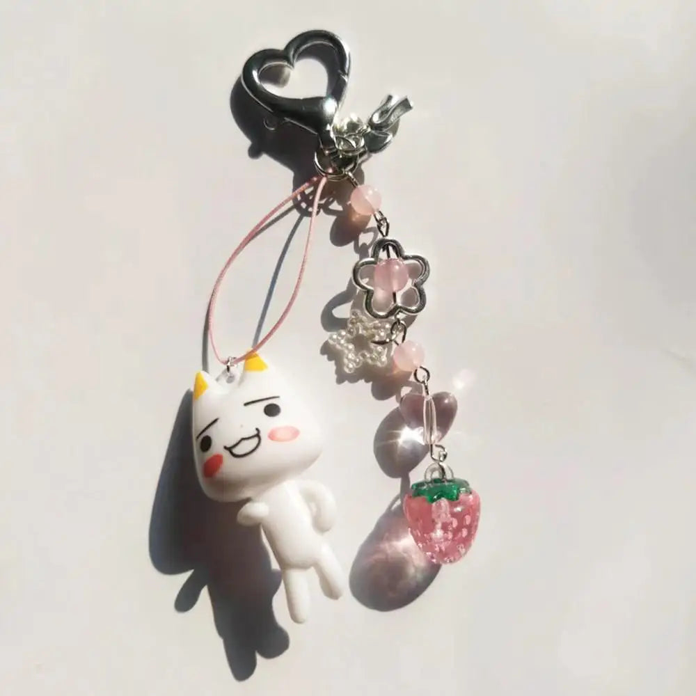 Porte-Clés Kawaii Perles Fraise Animé – Charm Sac Y2K Mignon