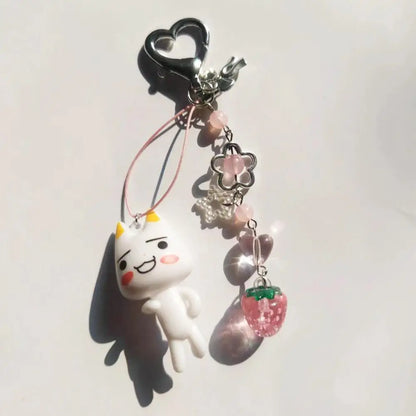 Porte-Clés Kawaii Perles Fraise Animé – Charm Sac Y2K Mignon