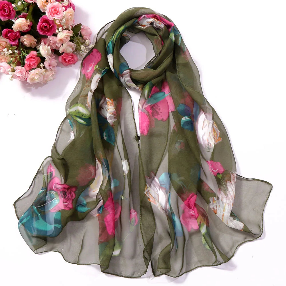 Foulard Écharpe Mousseline Georgette Rose Femme - Bandana Châle Été Protection Solaire Plage