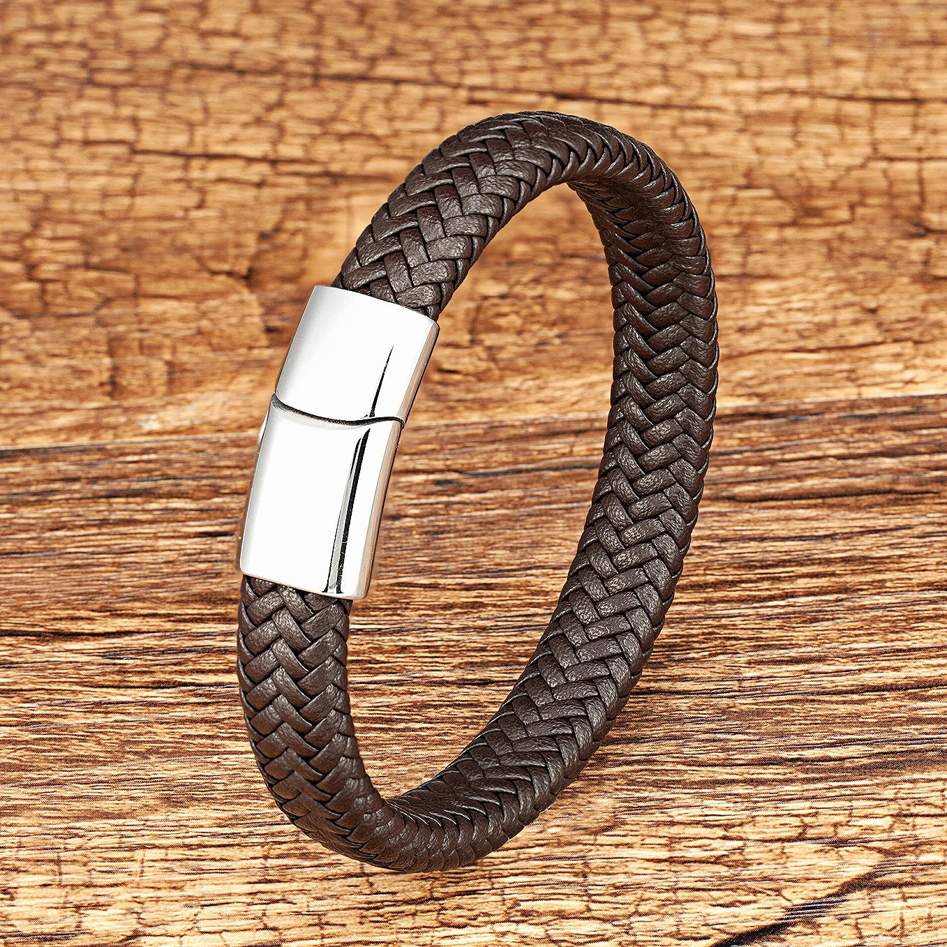 Bracelet Corde Cuir Tressé Homme – Fermoir Magnétique Acier Inoxydable