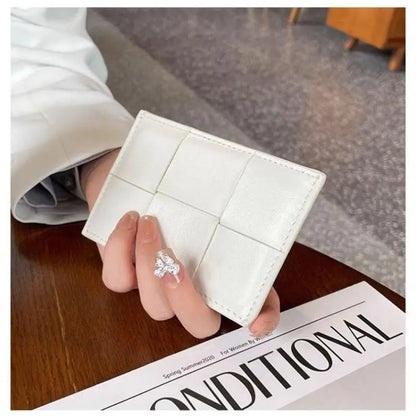 Portefeuille Femme Bifold Cuir Véritable Tissé - Petit Porte-Monnaie Zip Design