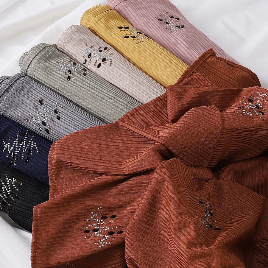 Foulard Hijab Jersey Côtelé Femme - Écharpe Musulman Stretch Paillettes Châle Islamique