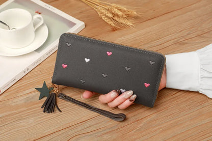 Portefeuille Long Femme Brodé - Pochette Dragonne Multi-Cartes Élégante