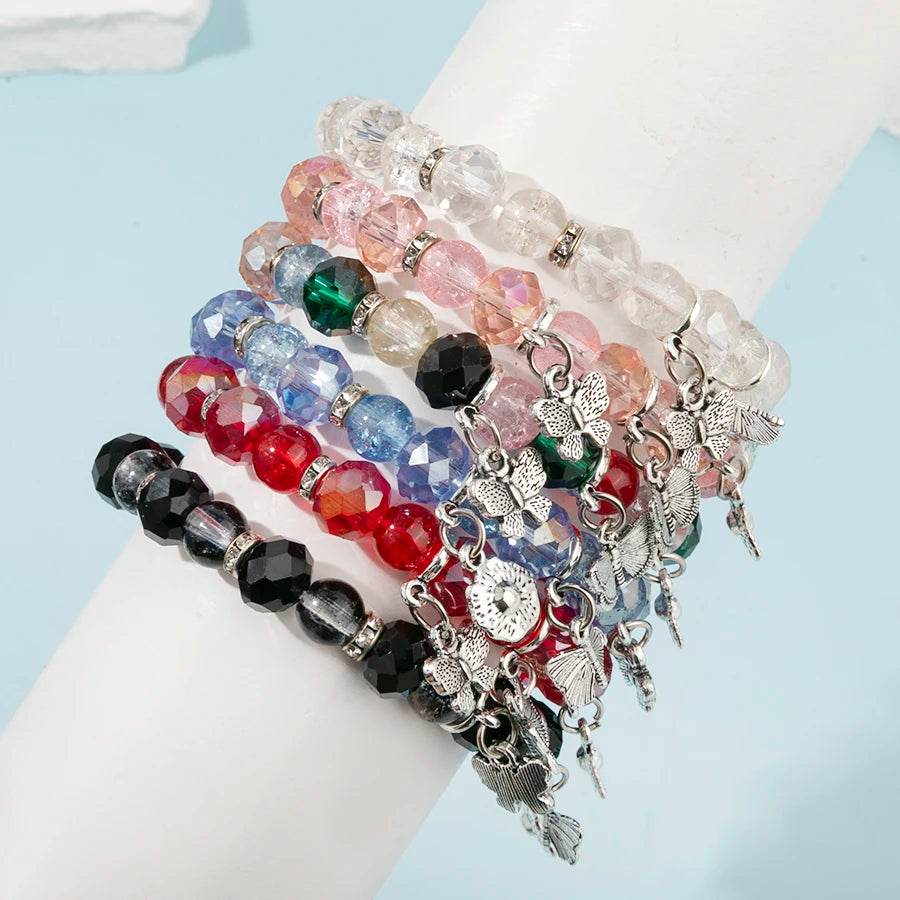 Ensemble 6 Bracelets Perles Verre Fleurs Papillons – Stack Coloré Tendance