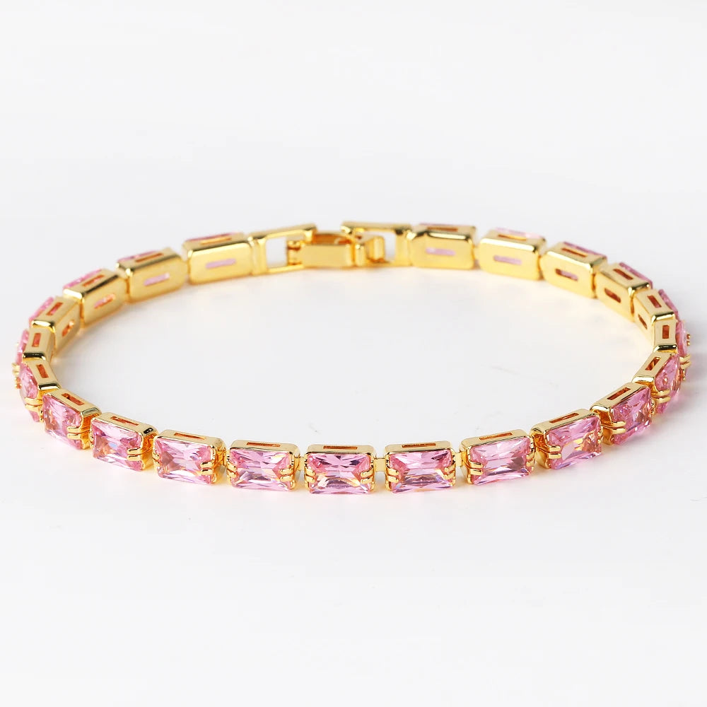 Bracelet Plaqué Or 18K Zircons Arc-en-Ciel – Luxe Micro-Pavé Étanche