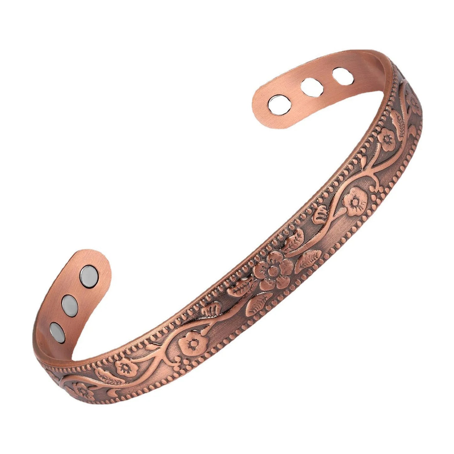 Set Bracelet & Bague Fleur Cuivre Ancien Magnétique – Bijou Couple Vintage Ajustable