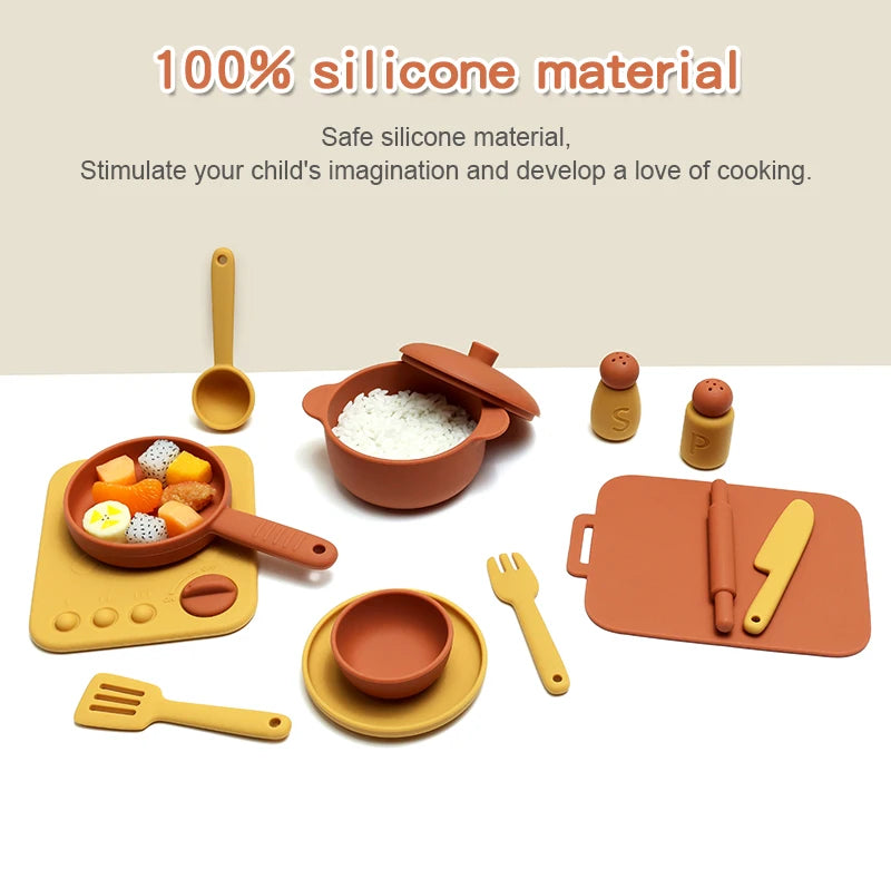 Set Cuisine Silicone 13 Pièces - Jouet Éducatif Jeu de Rôle pour Enfants 3-12 Ans