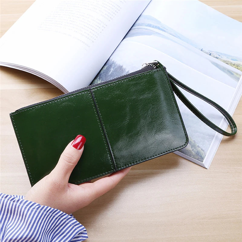 Portefeuille Femme Business Cuir PU Long - Clutch Fermeture Éclair Porte-Cartes Grande Capacité Vert Foncé