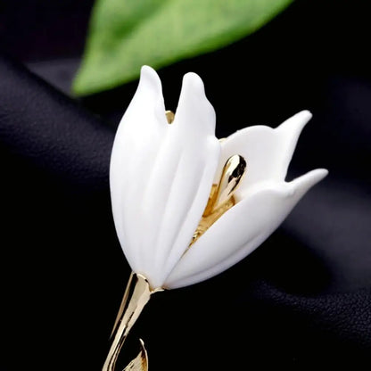 Broche Fleur Tulipe Émaillée Rose Blanc Luxueuse – Pin's Élégant Romantique Femme