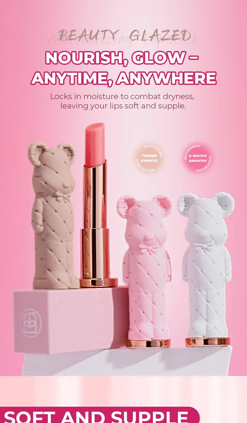 Rouge à Lèvres Hydratant Beauty Glazed Bear - Baume Coloré Nourrissant Effet Aqueux Longue Tenue