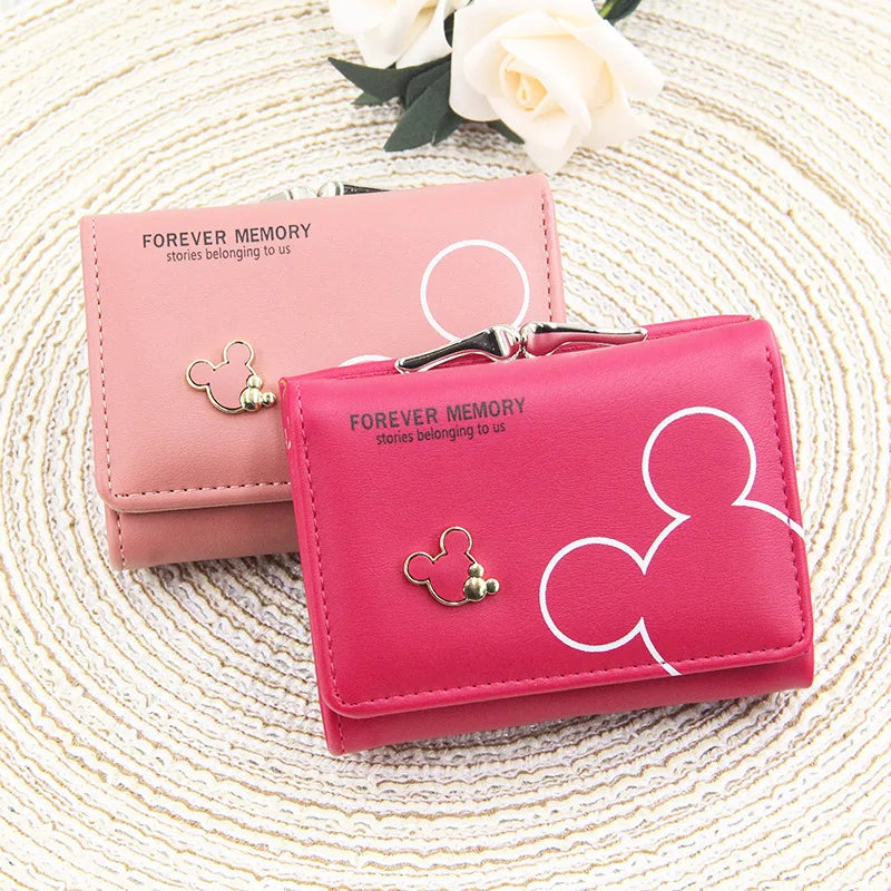 Portefeuille Femme Court Triple Pli Cartoon - Porte-Monnaie Étudiant Lettres Imprimées Rose