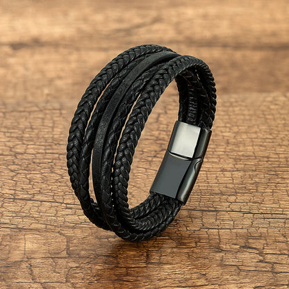 Bracelet Cuir Multicouche Tressé Main Homme – Style Vintage Wrap Cadeau