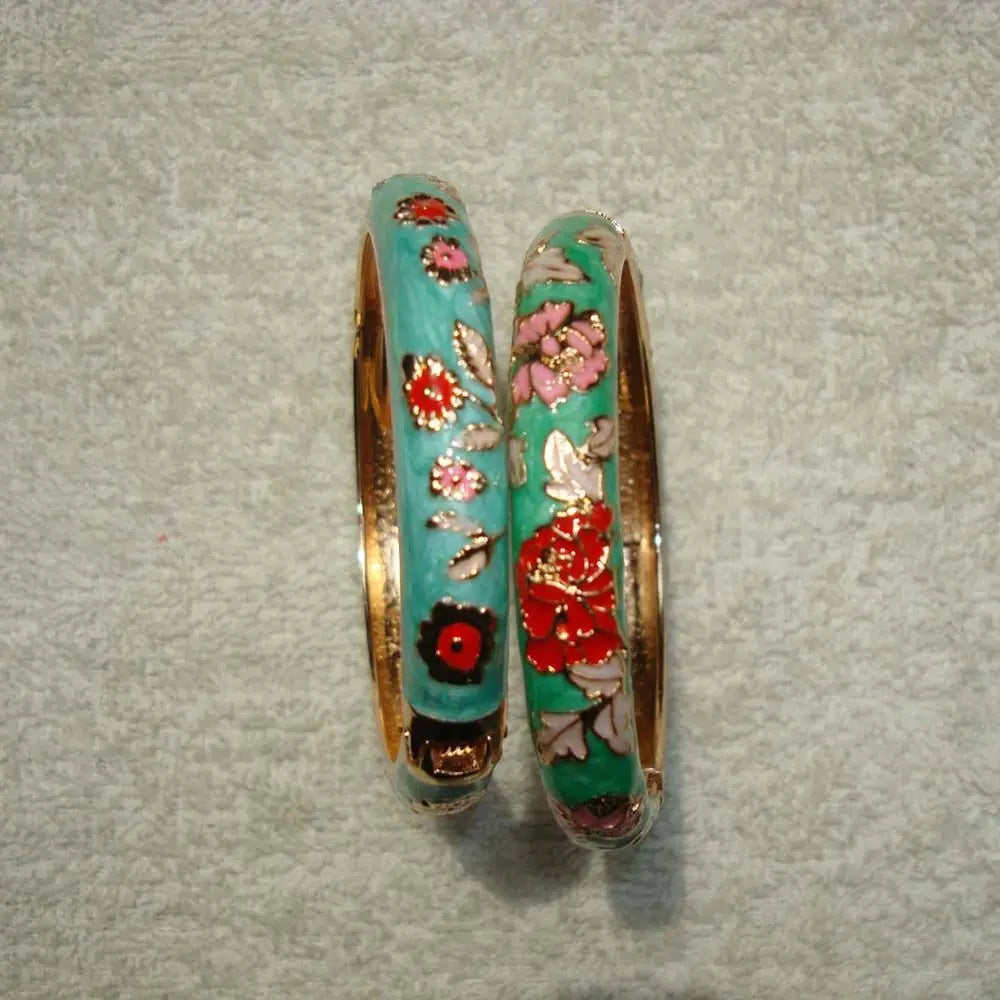 Bracelet Jonc Cloisonné Émaillé Pivoine – Artisanat Ethnique Classique