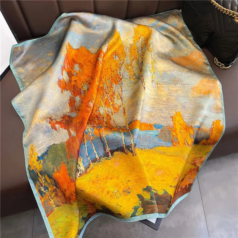 Foulard Carré Soie Naturelle 100% 65cm Femme - Bandana Headscarf Neckerchief Châle Luxe