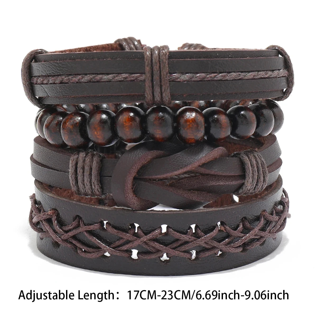 Bracelet Bohème Cuir & Perles Bois Homme – Tressé Main, 26 Coloris